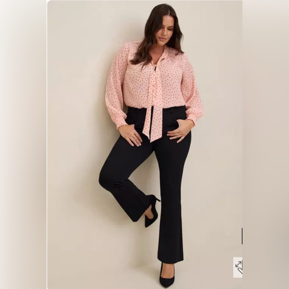 torrid Pink Polka Dot Tie-Neck Blouse with Red Dots - Picture 3 of 14